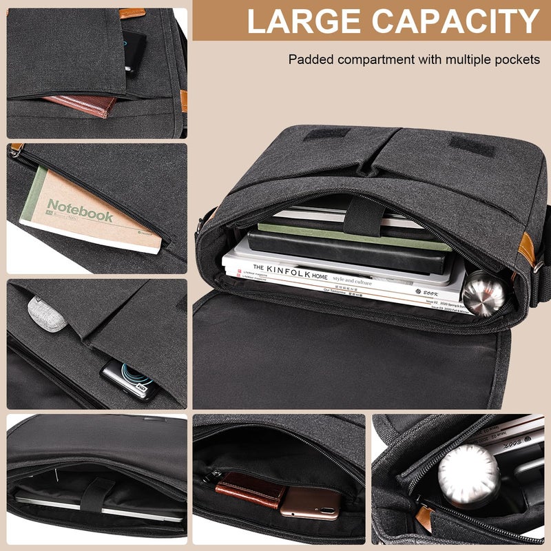 Estarer Messenger Bags for Men 13-13.3 Inch Laptop Briefcase Water Resistant Canvas Bag for Work/Office/Commute Small Shoulder Crossbody Laptop Satchel - Image 3